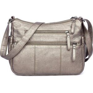 🆕 Volganik Rock PU Leather Shoulder Bag Women Silver Soft Pocketbooks Purse